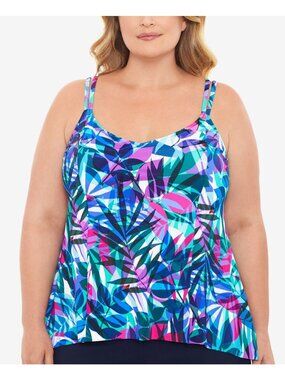 Swim Solutions Plus Size 16W Princess-Seam High-Low Tankini Top MSRP $79 Blue